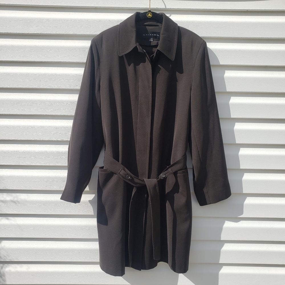 Gallery Womans Black Trench Coat Size Small